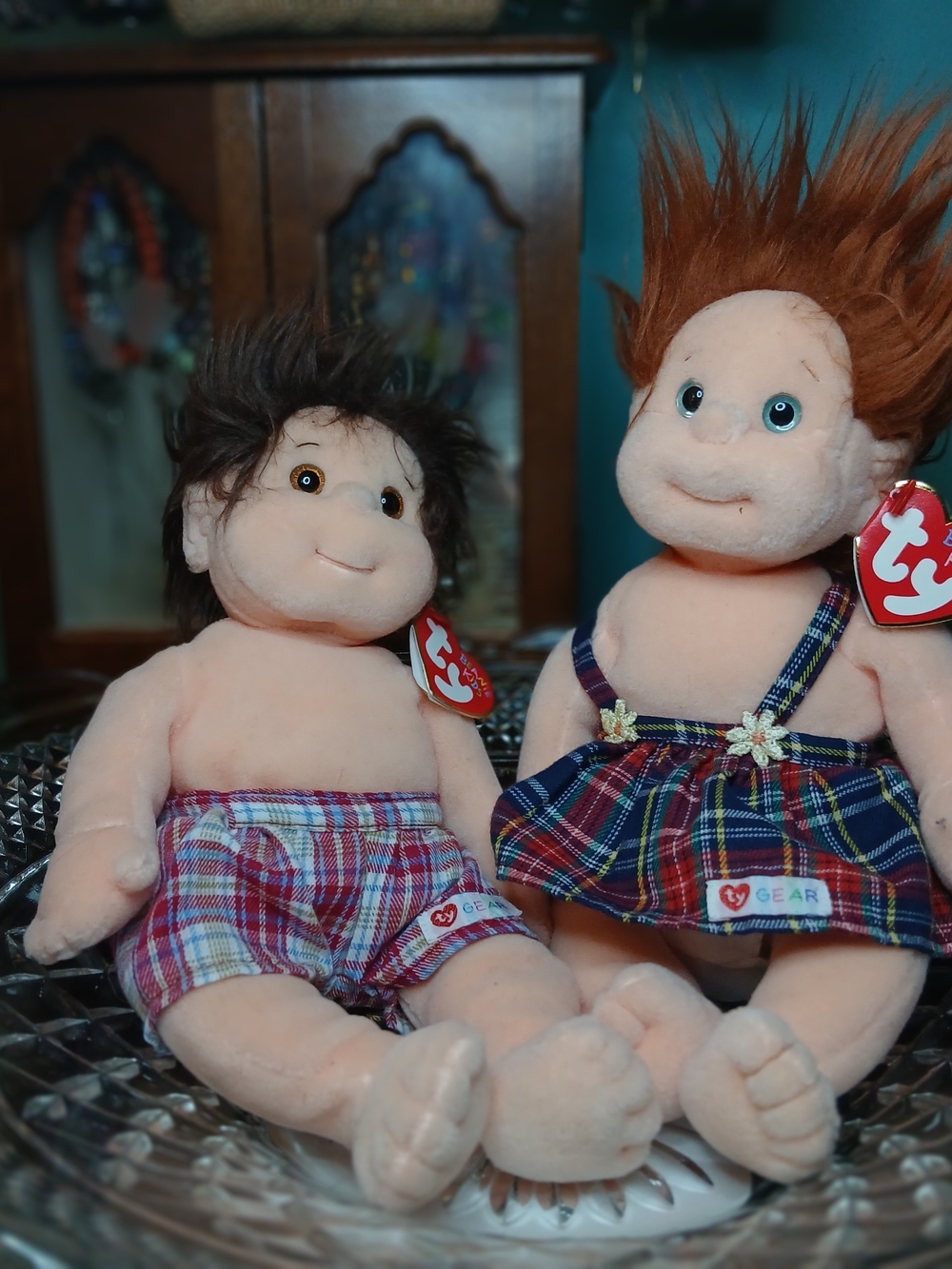 Vintage Ty Beanie Kids - Red Hair & Brown Hair in Plaid Outfits